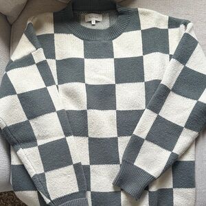 Bohme Green and Cream Checkered Crewneck Sweater